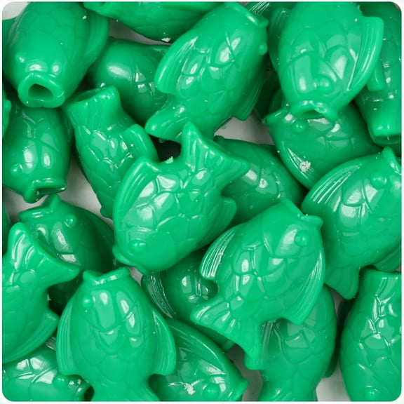 BeadTin Green Opaque 24mm Fish Pony Beads (24pcs)