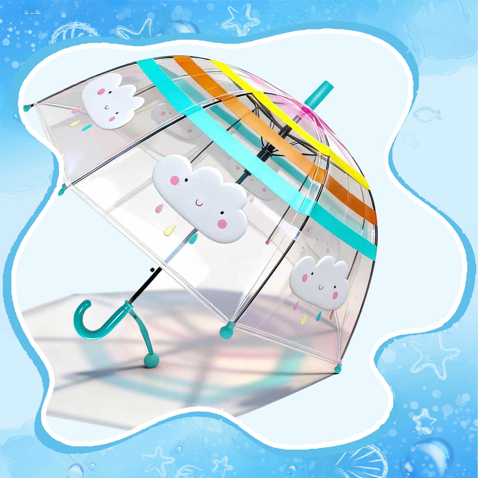 2 Pcs Kids Clear Bubble Umbrella, Unicorn Pattern with Easy Grip Curved Handle, Safe Transparent Umbrella for Toddler Girls