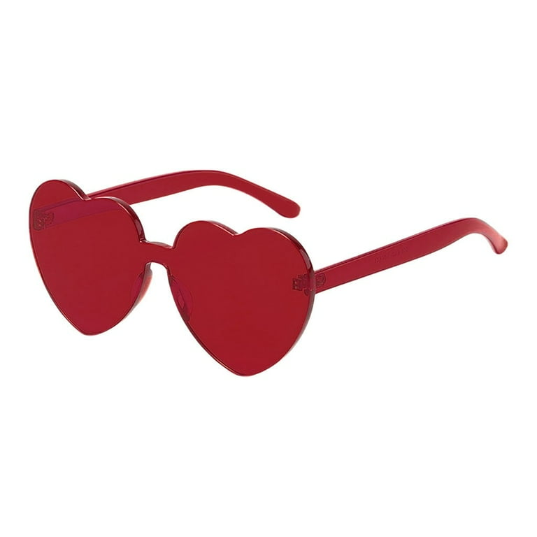 Dadaria Y2k Sunglasses Heart Shaped Rimless Sunglasses Transparent Candy  Color Frameless Glasses Red,Women 