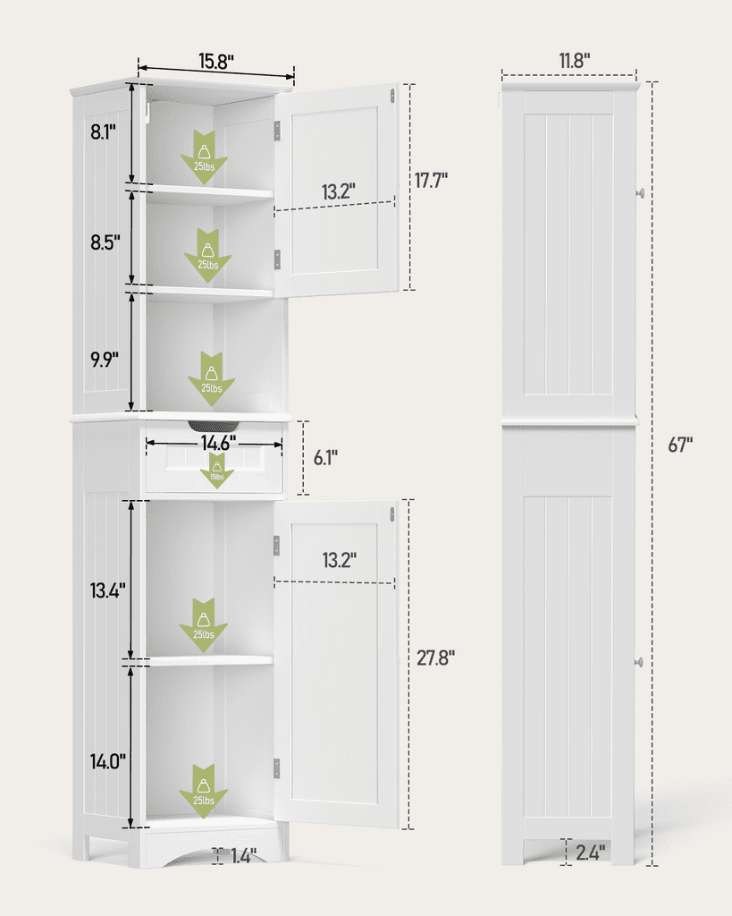 Aiho 67 " Bathroom Storage Cabinet with Adjustable Shelves, Kitchen Pantry with Drawer and Doors for Bathroom, Freestanding - Brown