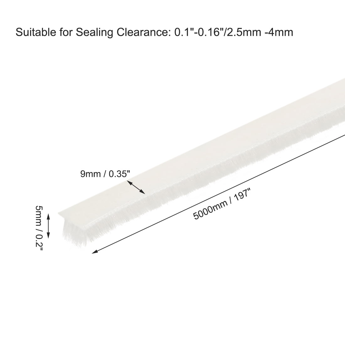 Unique Bargains Brush Weather Stripping Adhesive Felt Door Seal Strip White 9mmx5mm