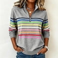 thumbnail image 2 of Zxlsdmn Women's 1/4 Zip Sweatshirt Comfy Stand Collar Pullover Tops Fashion Striped Long Sleeve Sweatshirts Lightweight Fall Winter Going Out Clothes Gray S, 2 of 7