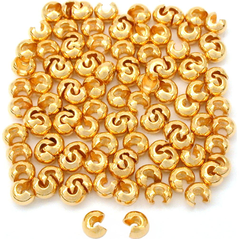100 Real Gold Plated Crimp Bead Covers Beading 4mm New