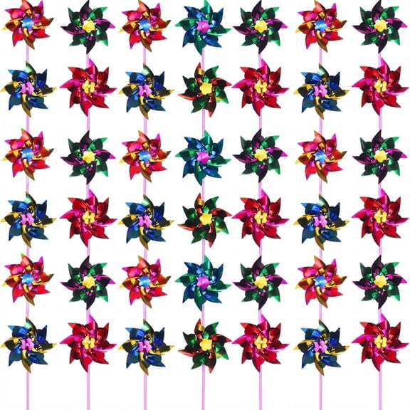 HHNOU 50 Pcs Plastic Rainbow Pinwheel for Kid Party Pinwheels Diy Lawn Windmill Set for Teenagers Toy Garden Party Lawn Decor,Festive Fourth of July Pinwheels Assorted Color
