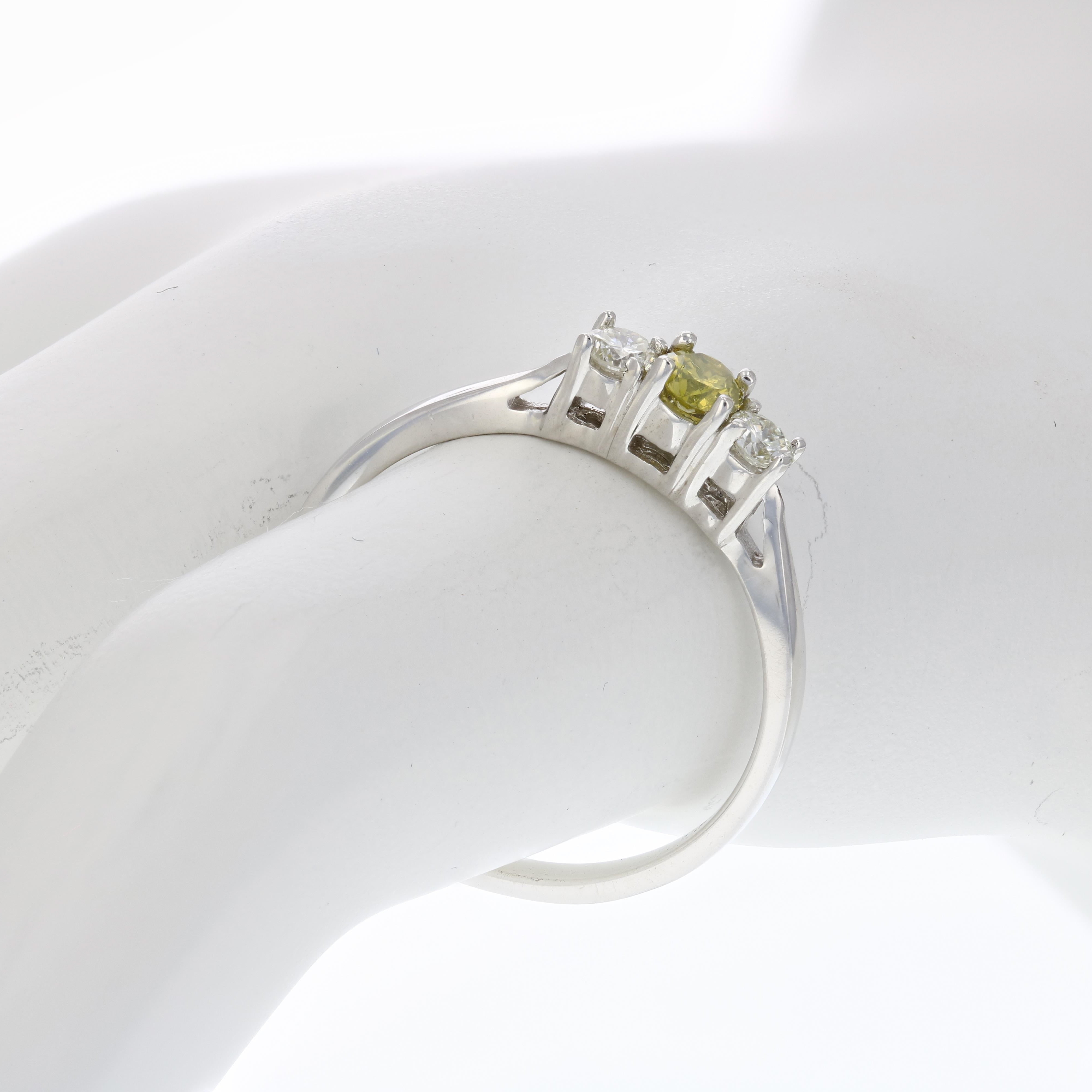 Vir Jewels 1/4 CTTW 3 Stone Yellow and White Diamond Engagement Ring 14K White Gold Size 7