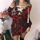 thumbnail image 2 of Vestido de otoño para mujer, manga larga, con cordones, dobladillo alto y bajo, cuello en V, vestido casual para fiesta y vacaciones, 2 of 6