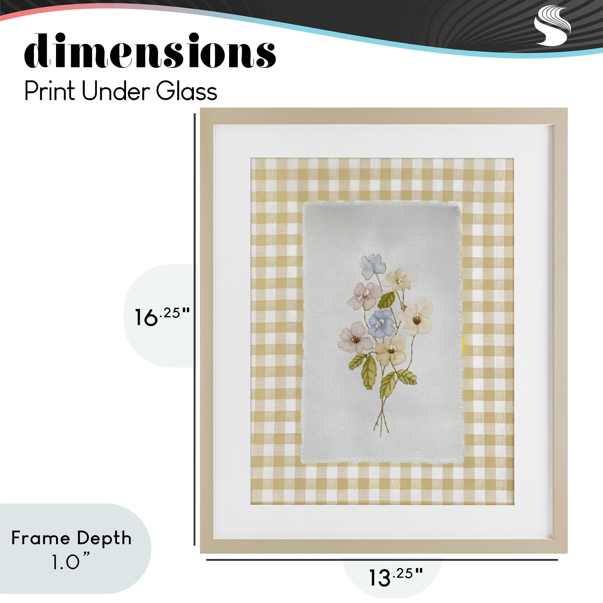 Stupell Industries Soft Gingham Flowers Birch Framed Print Under Glass, design by Arlington Prints