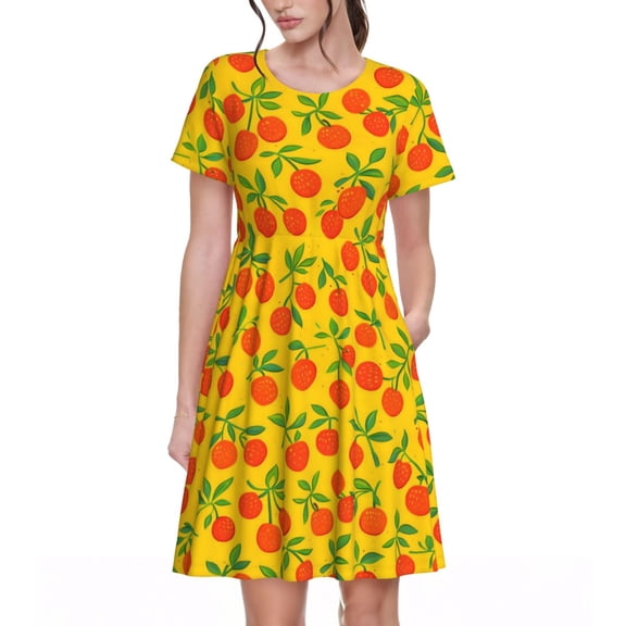 Cherry Pattern Dresses Short Sleeve Nightdresses for Women