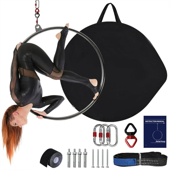 LOGYAT Aerial Hoop, Lyra Hoop 85CM, 1 Ceiling Anchor, 3 Locking Carabiners, Spanset, Grip Tape, 360 Swivel, Carry Bag, 32mm Thickness