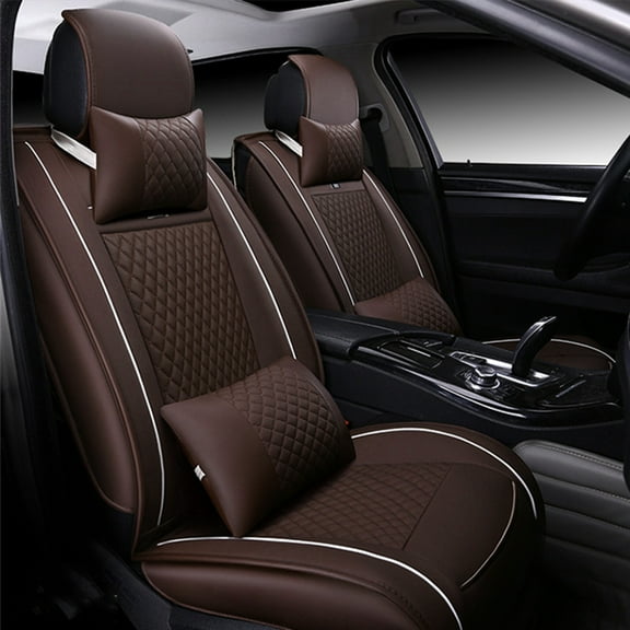 Maidao Car Seat Covers Leather Full Set for Jeep for Renegade 2014-Present 5 Seats Compatible Airbag Waterproof Front Rear Cushion Protector with Pillow Coffee