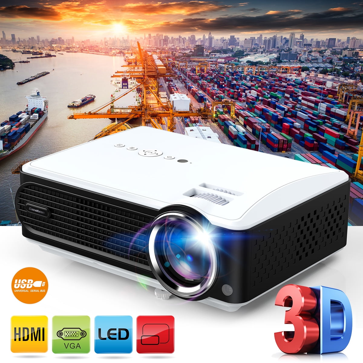 Excelvan P4 Multimedia Projector 20001 Contrast Ratio Support 1080P