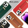 thumbnail image 6 of Designed for iPhone 14 Pro Max Case with Finger Loop Strap Luxury Gold Plating Leather Kickstand Wristand Phone Cover for Women Men-Brown, 6 of 11