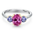 thumbnail image 3 of Gem Stone King 10K Two Tone Gold Pink Created Sapphire and Blue Tanzanite Engagement Ring for Women | 2.25 Cttw | Oval 8X6MM | Gemstone September Birthstone | Size 7, 3 of 6