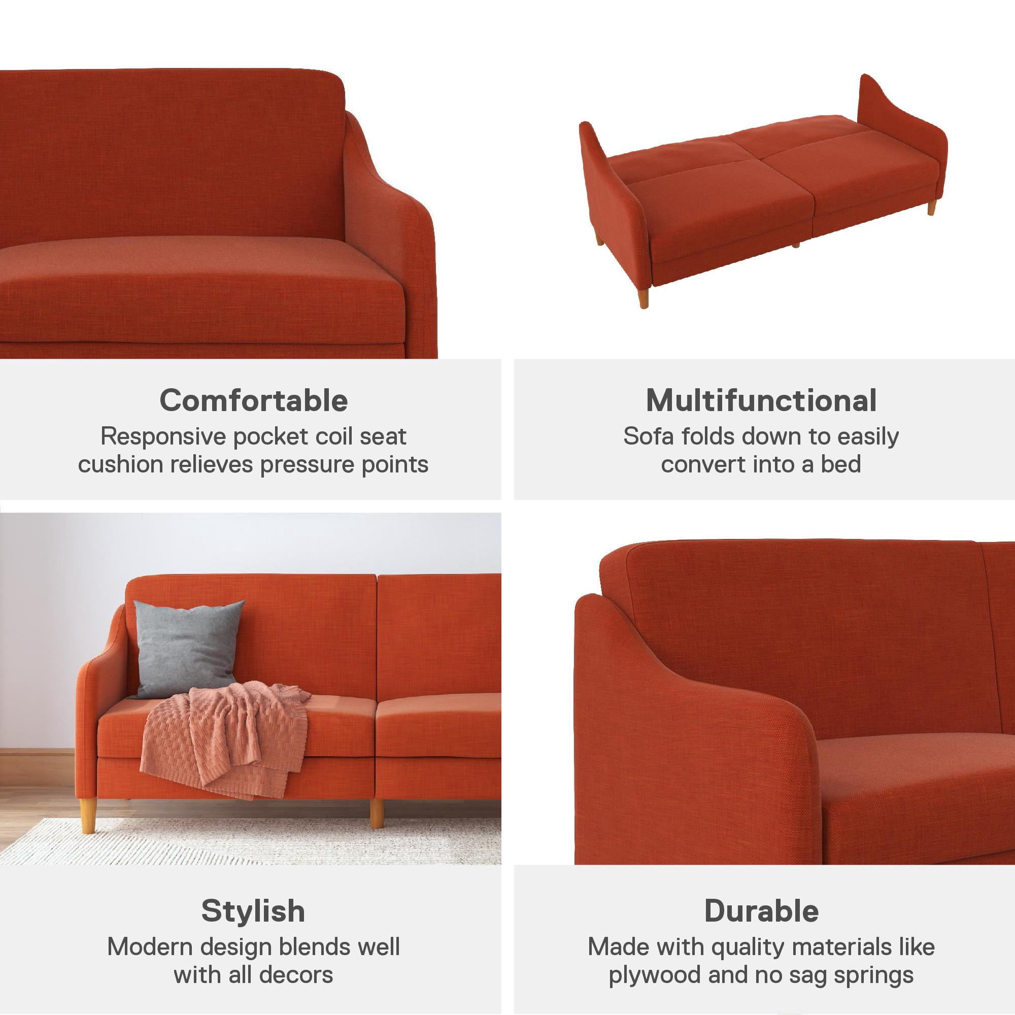 DHP Jasper Coil Futon, Burnt Orange Linen