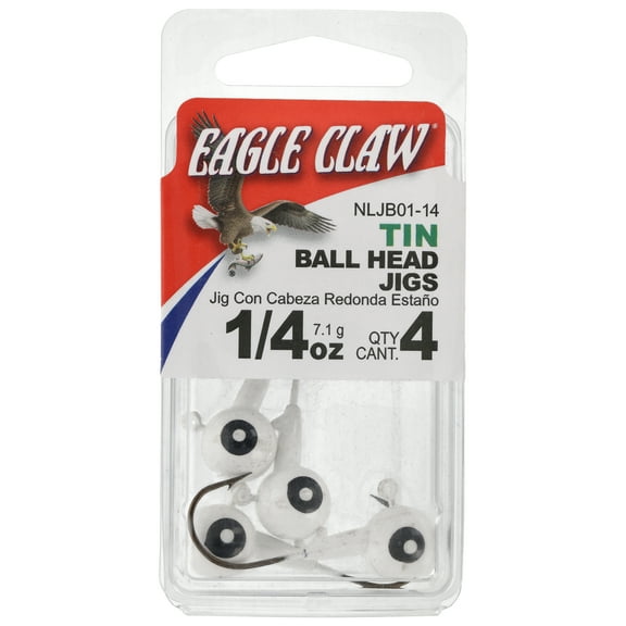Eagle Claw Tin Ball Head Jig - Double eye - 4 pack - 1/4 oz - White