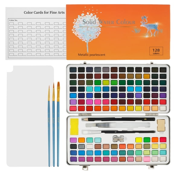 128 Colors Watercolor Paint Set Complete Watercolor Set with Case and Paint Brushes Portable Travel Watercolor Set Convenient Watercolor Kit for Teens Girls Boys Kids Adults Artists