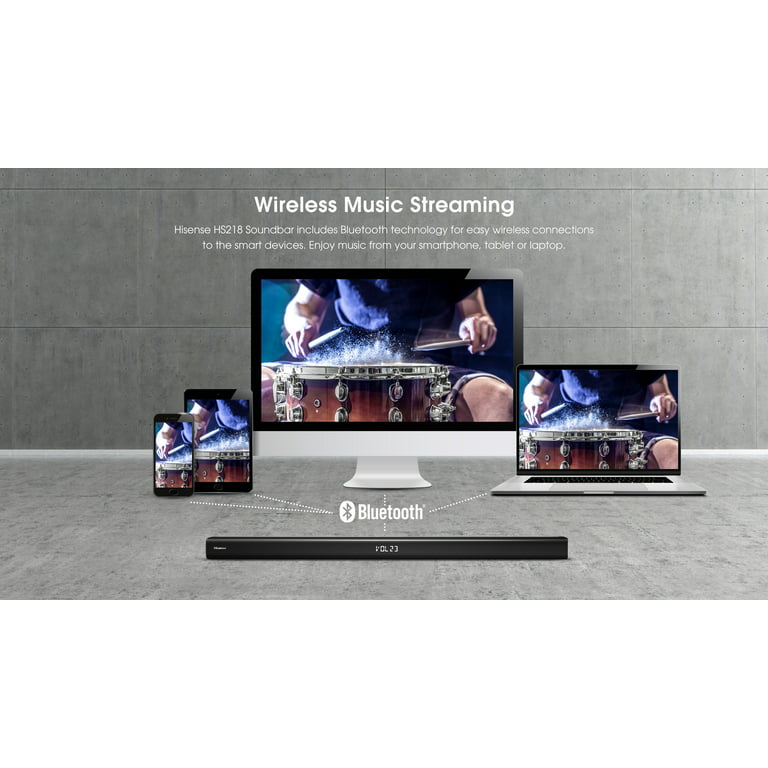 Hisense Barra de sonido HS218 de 2.1 canales con subwoofer inalámbrico, 200  W, alimentado por Dolby Audio, Roku TV listo, Bluetooth, HDMI