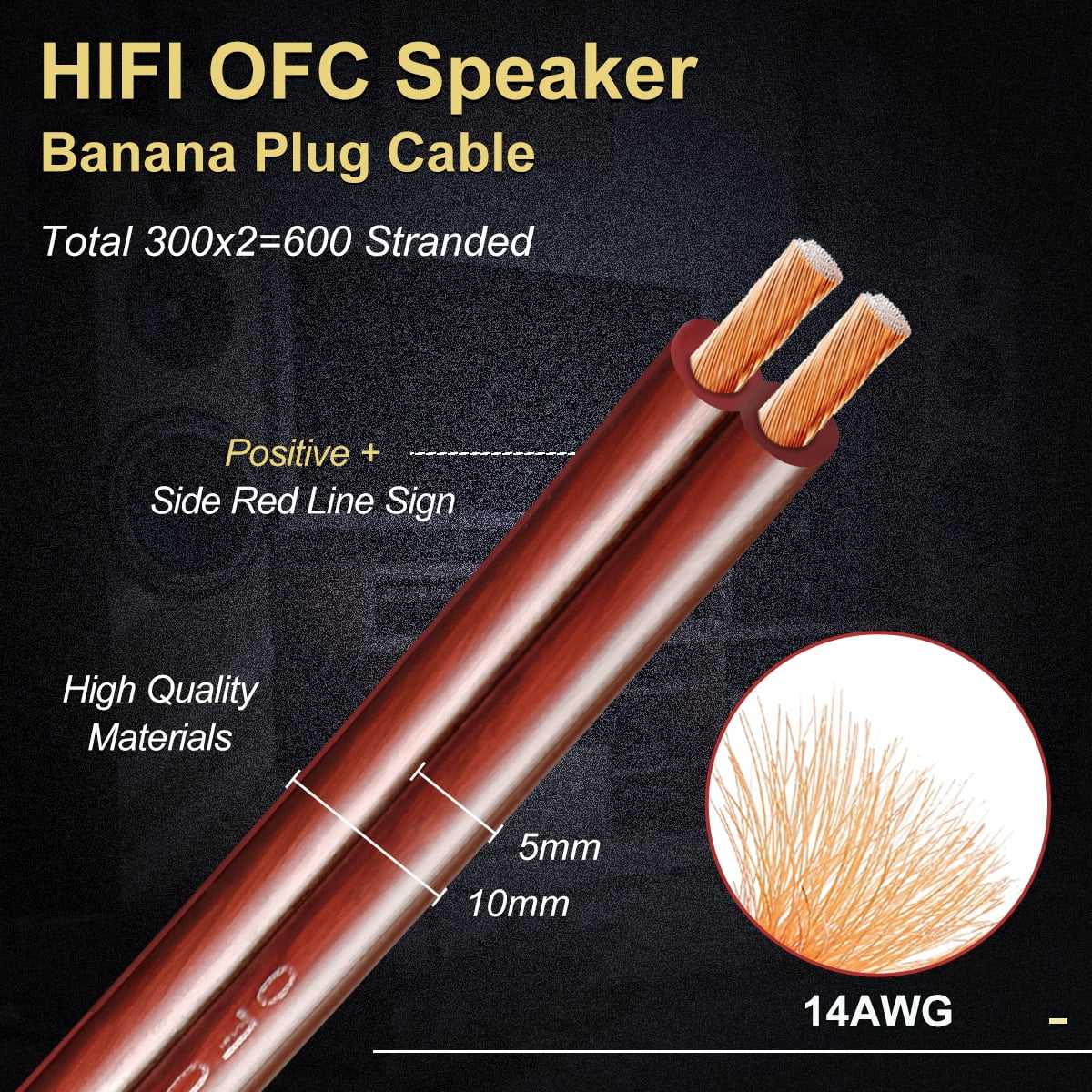 UCINNOVATE 14 AWG Speaker Wire with Banana Plugs, 2X 3m HiFi OFC Speaker Cable with Gold-Plated Right Angle to Banana Plugs Audio Cord for Audiophile (9.8FT)