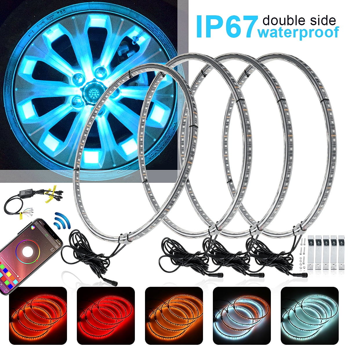15.5" LED Wheel Ring Lights RGB Chasing Colors Flow Rim 15.5" LED Wheel Ring Lights RGB Chasing Colors Flow Rim