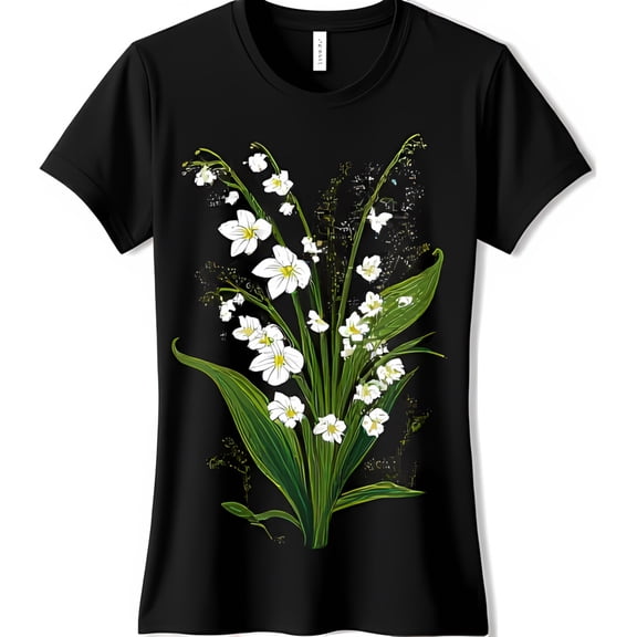 Vibrant Lily of the Valley Floral Design Black Women s T-Shirt Nature Inspired Style