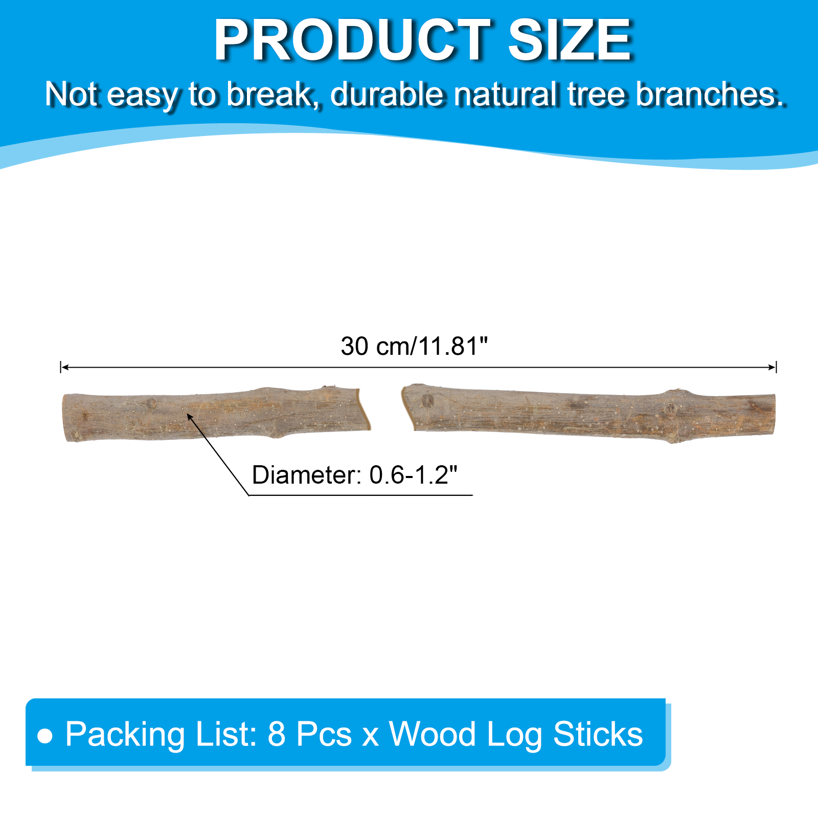 Uxcell 8 Pcs / 30cm Wood Log Sticks, 0.6-1.2inch inch in Diameter Natural Wood Craft Sticks, Dried Wood Sticks Decorative Wood Branch Sticks for DIY Crafts Accessory Photo Props, Brown