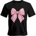 thumbnail image 1 of Camisetas informales de manga corta con lazo a cuadros rosas para hombre, camisetas gráficas, 1 of 8