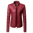 thumbnail image 1 of Baberdicy Veste en Cuir Femme, Veste en Cuir à Manches Longues pour Femmes Veste en Cuir de Moto Veste en Cuir Pu Mode Veste pour Femmes Manteau en Similicuir Mode ( Rouge m ), 1 of 8