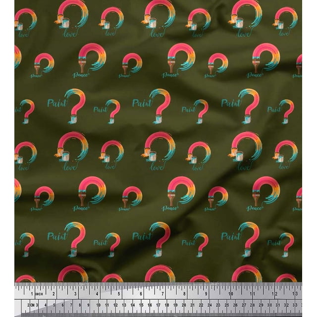 Soimoi Green Rayon Fabric Text & Paint Brush Art & Craft Print Fabric by the Yard 42 Inch Wide