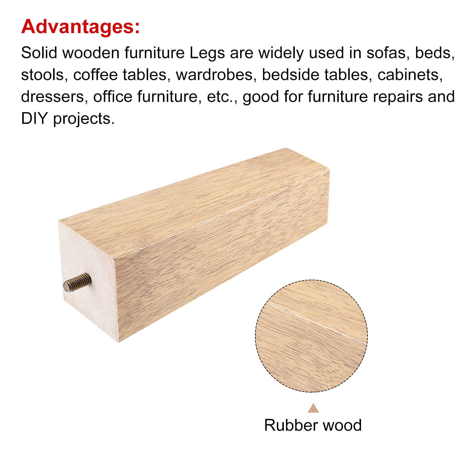 Unique Bargains Wooden Square Tapered Furniture Legs Wood 6 Inch (150mm)