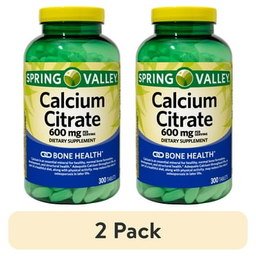 (2 pack) Spring Valley Calcium Citrate Tablets Dietary Supplement for Bone & Joint Health, 600 mg, 300 Count