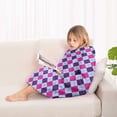 thumbnail image 4 of Pink Purple Checkered Pattern Blanket Hoodies for Kids 6-13YR Oversize Wearable Blanket Hoodies for Boys Girls Teens, 4 of 7
