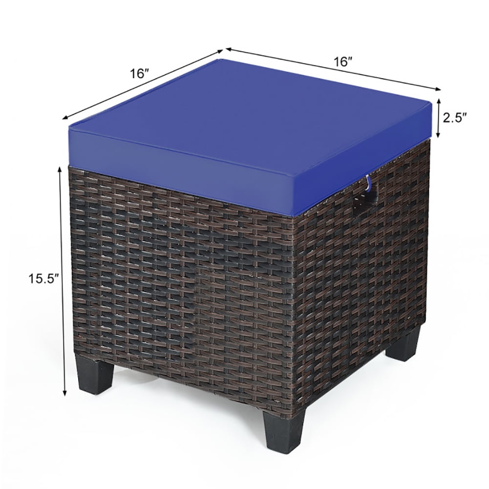 Aimee Lii 2 Pieces Patio Rattan Ottoman Set with Removable Cushions, Outdoor Patio Furniture Set, Navy