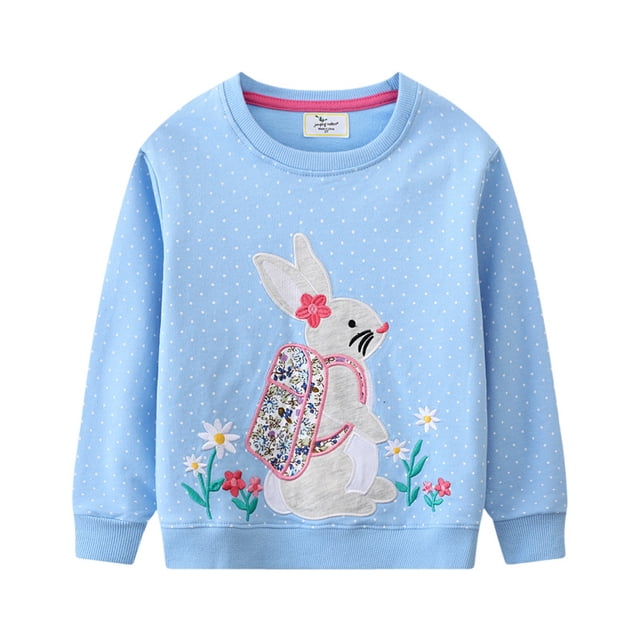 QUDDERR Kids Baby Girls Pullover Sweatshirt Cartoon Embroidery Sweaters Girls Long Sleeve Tops for Spring Fall 2-7T