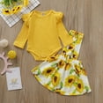 thumbnail image 3 of NZRVAWS Infant Girls Fall Outfits 12 Months Baby Girls Solid Color 18 Months Baby Girls Romper Top Sunflower Print Straps Suspender Skirts 2Pcs Fall Clothes Set,Yellow, 3 of 6