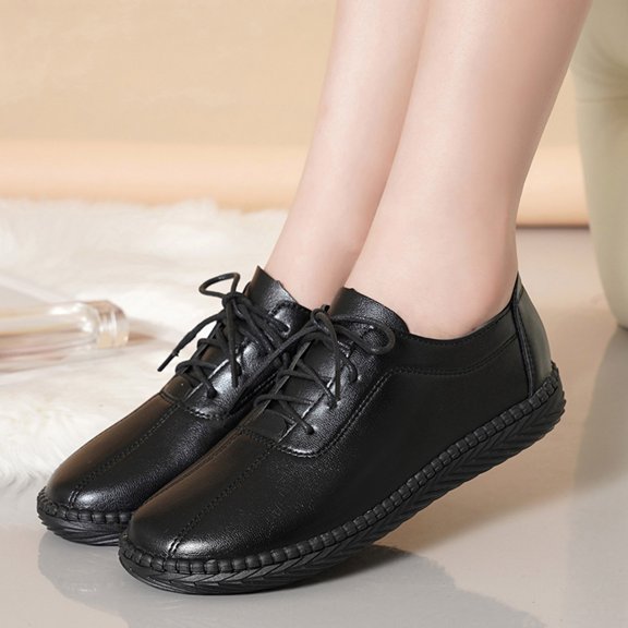 ZTTD Fashion Autumn Women Casual Shoes Flat Soft Sole Comfortable Lace Up Solid Color Shallow Mouth