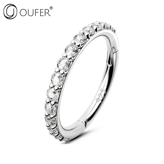 Septum Clicker 925 Sterling Silver Cubic Zirconia 16G Helix Cartilage Lobe Snug Piercing Jewelry