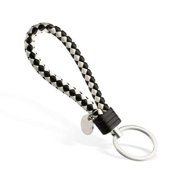 Nvzi 5 llaveros de cuero trenzado, adecuados para todos los llaveros de automóviles, llaveros para hombres y mujeres (blanco y negro)