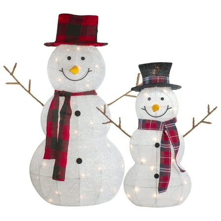 Northlight Lighted Tinsel Snowmen Family Christmas Yard Decorations - Clear Lights - Set of 2