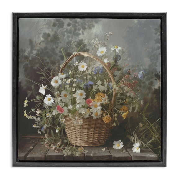 Stupell Industries Farmhouse Florals In A Basket Arrangement Black Floating Frame Canvas Art, 18 x 18, by Lazar Studio