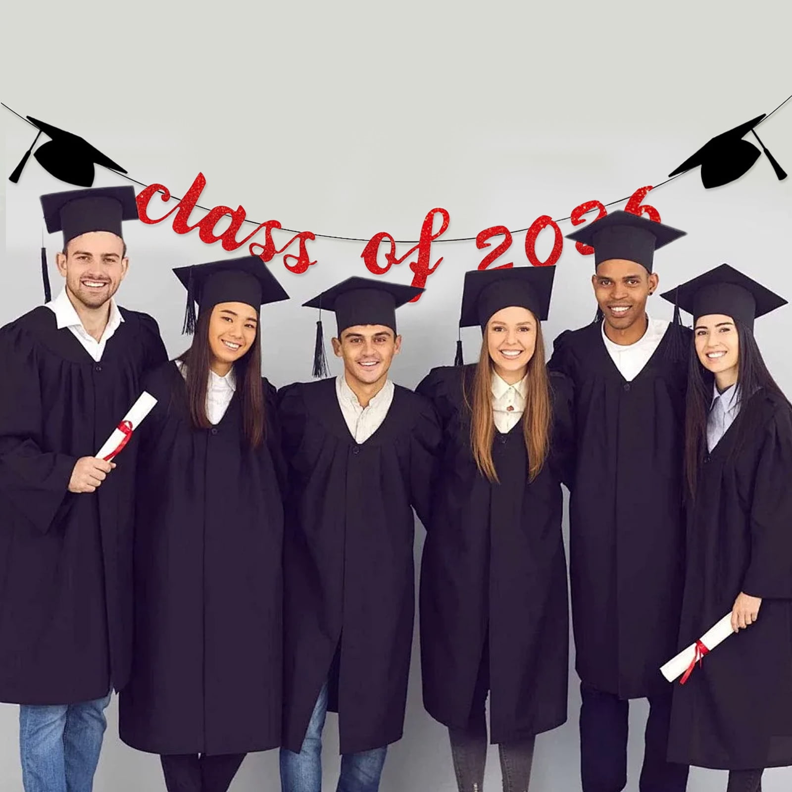 Class of 2027 Graduation Banners Party Decorations, Gold Glitter Graduation Banners Garland for Congratulation Graduations Party Supplies, School, Home, Car Decorations(Red)