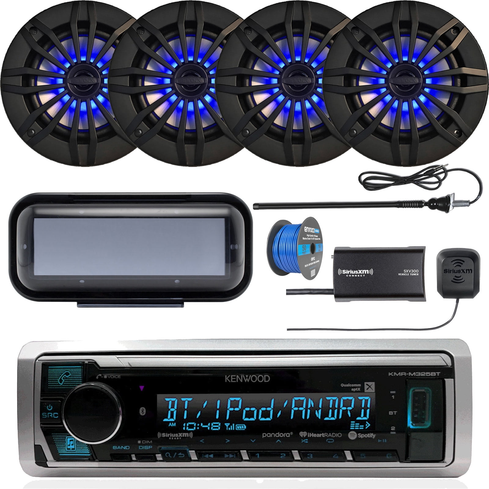 Kenwood KMRD375BT Marine Bluetooth Receiver, Single DIN Radio Cover, 4x