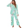 thumbnail image 4 of Pyjama à Manches Longues pour Femmes, Col Rond Doux, Vert Menthe, 4 of 5