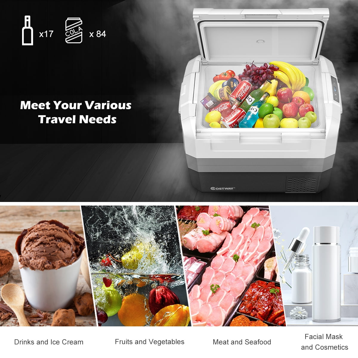 Costway 58 Quart Portable Electric Car Cooler Refrigerator Compressor Freezer for RVs Camping