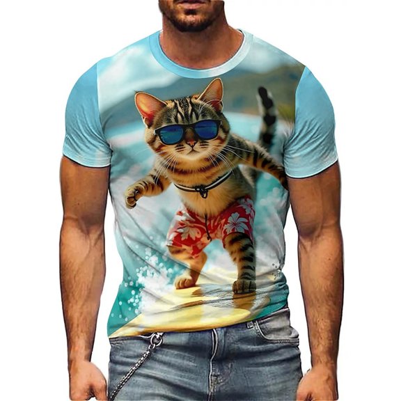 Men's full-body 3D full-print Mi case T-shirt - short-sleeved large top, four-season break shirt, used in the gym, washable polyester fabric, enlarged ruler