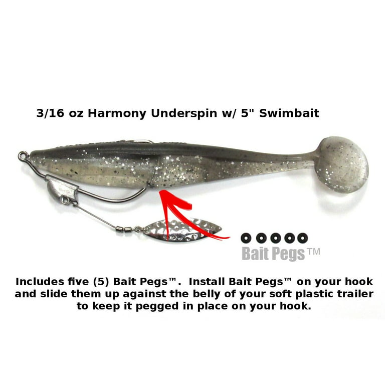 Harmony Fishing - Razor Series Underspin Swimbait Hooks (4 Pack w/ 5 Bait Pegs), Size: 3/16