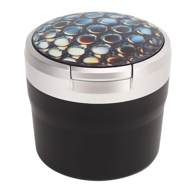 Portable Car Ashtray Mini Silver Edge Fire Prevention Smokeless Auto Ashtray with LED Light and Lid Honeycomb