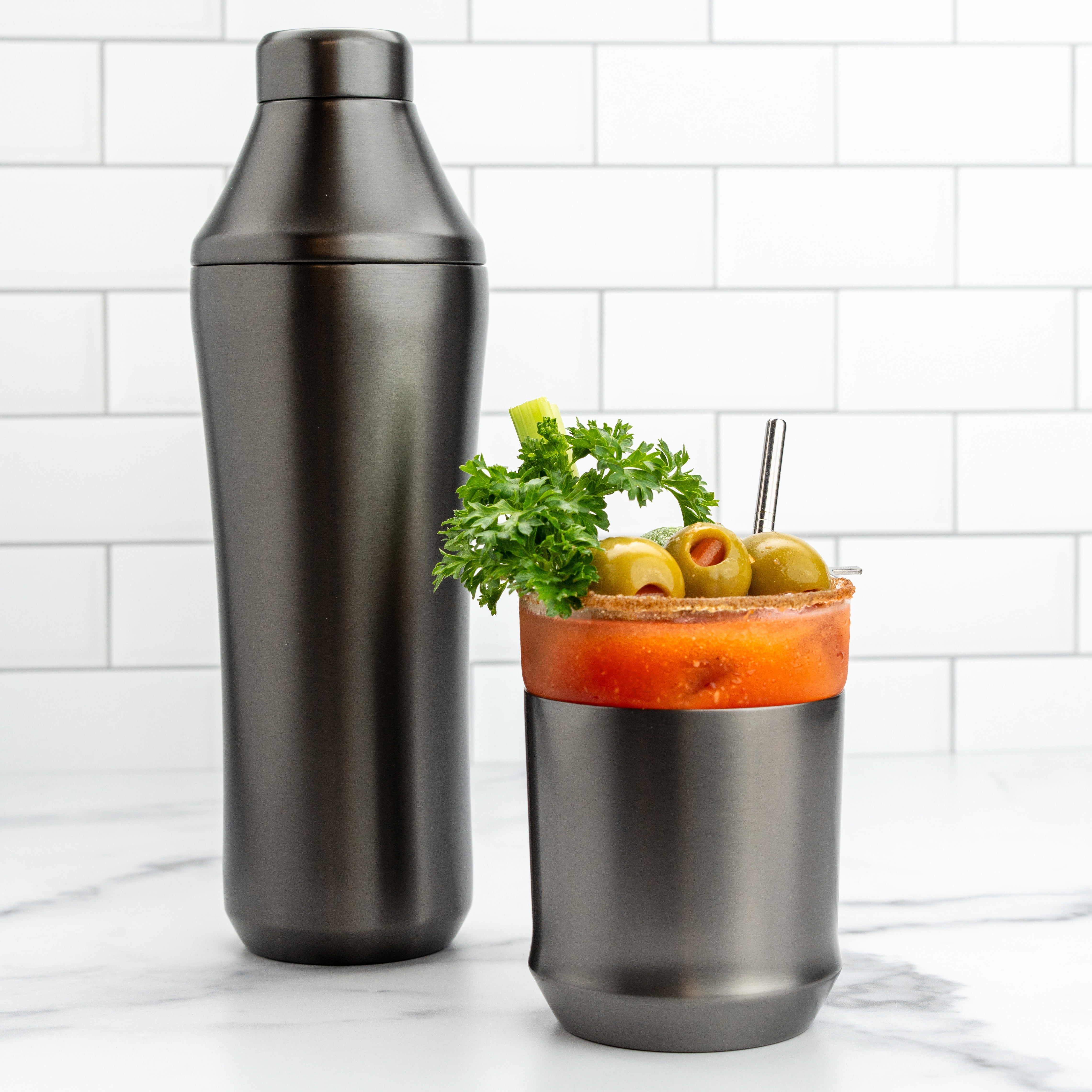 Elevated Craft 12oz Hybrid Rocks Glass – Insulated Stainless Steel Cocktail Glass, Double Old Fashioned Lowball for Whiskey Bourbon, Black