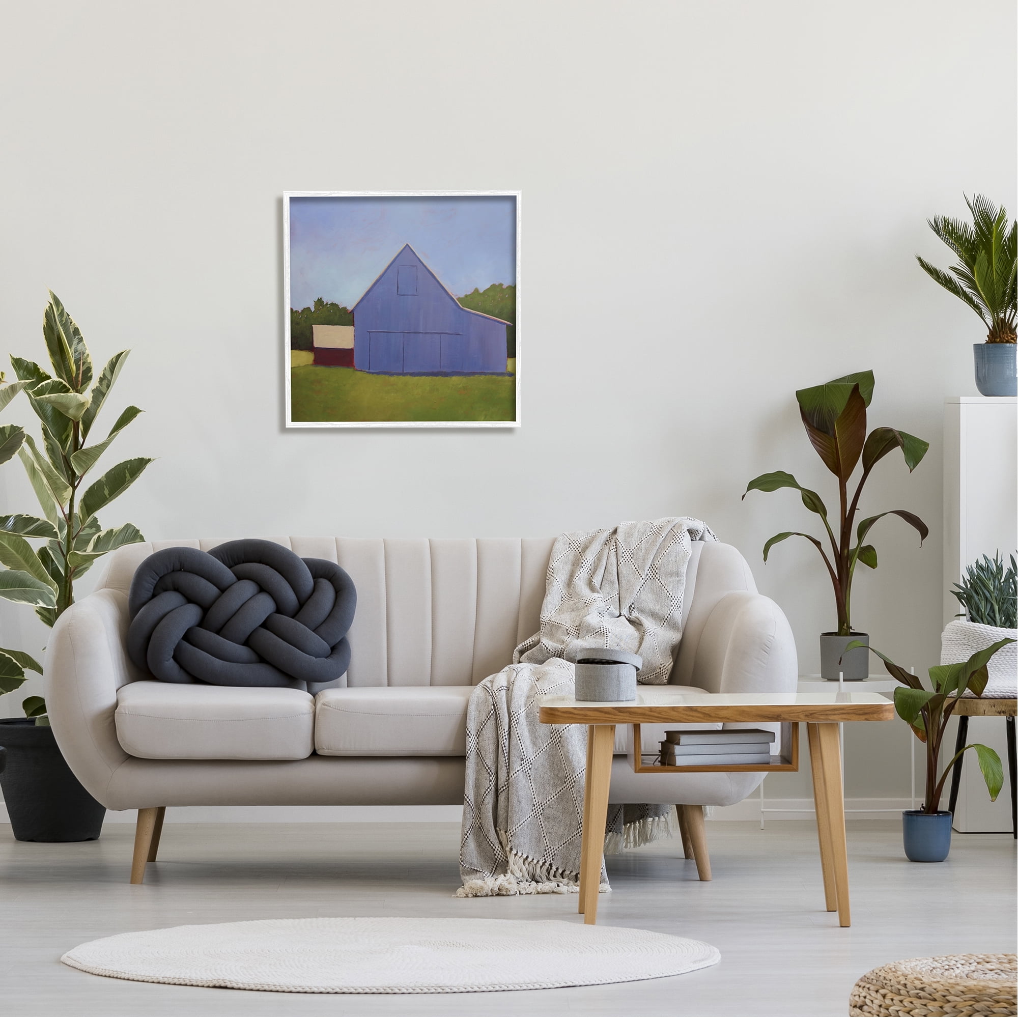 Stupell Industries Country Barn Grassland Landscape Landscape Painting White Framed Art Print Wall Art