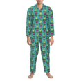 thumbnail image 3 of Naloa Sunmmer Cat Men’s Pajamas Set - Long Sleeve Button Down Sleep Shirt and Pajama Bottoms Sleepwear Set-Medium, 3 of 7
