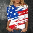 thumbnail image 2 of Womens 4th of July Outfit Red White and Blue Shirts Round Neck 3/4 Sleeve Tops American Flag Print Shirts Patriotic Blouses, 2 of 6